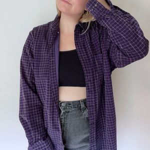 vintage corduroy 100% cotton deep purple gingham button-down shirt shacket 90s